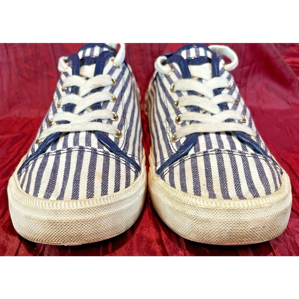 Mens Tommy Hilfiger Striped Blue White Canvas Lace-Up Sneakers sz 7.5M